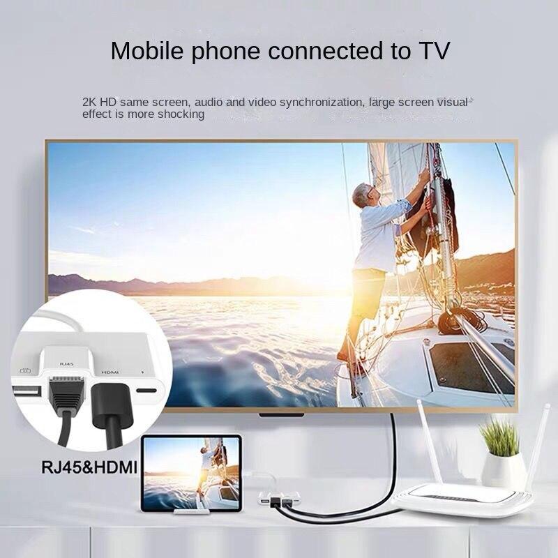 Конвертер сетевого кабеля мобильного телефона Apple, подключение Ipai к адаптеру Ethernet, подключение iPhone к ТВ-проекции с одним и тем же экраном
