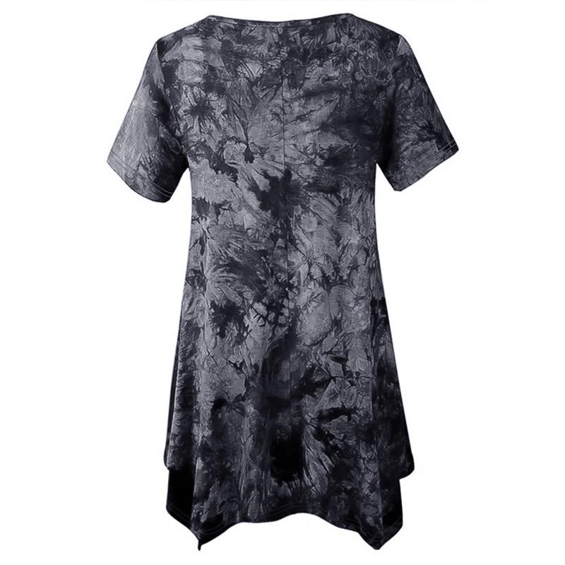 Европа и Соединенные Штаты Америки Большие размеры Модная женская блузка с V-образным вырезом и короткими рукавами, нестандартная свободная блузка с принтом тай-дай