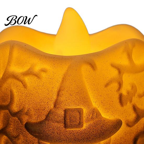 Hollow Relief Pumpkin Light Halloween LED Candle, Flameless Electronic Tealight, Embossed Resin Lantern, Portable Night Spooky Table Decor for Indoor