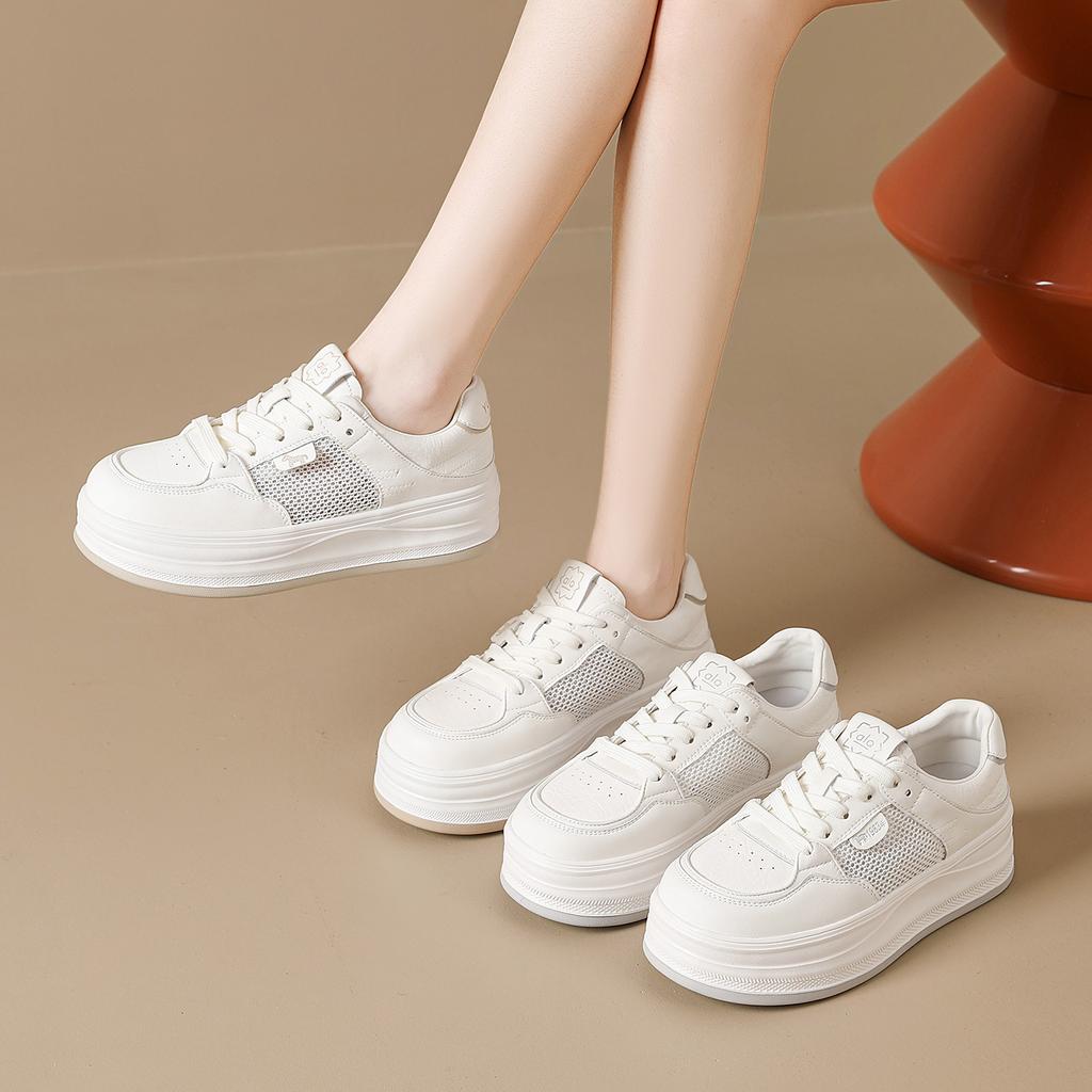 Mesh breathable women's thick-soled heightening shoes 2026 spring and summer new versatile sports and leisure board shoes