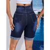 Women Summer High Waist Knee Length Denim Shorts Ladies Stretch Jeans Short Pants