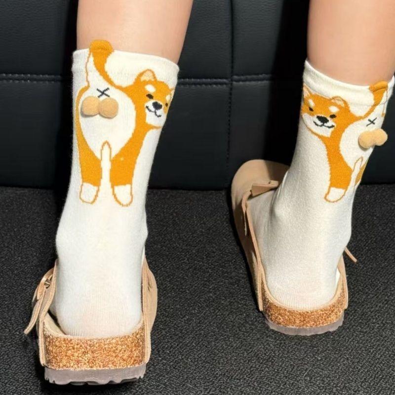 Cute 3D Abstract Dog Egg Socks Whimsical Puppy Design Breathable All Season Unisex Crew Socks for Home Outdoor Party Gift