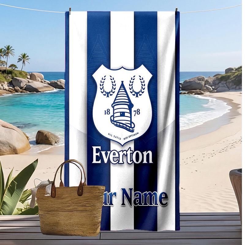 Everton FC Personalized Printed Beach Towel Soccer Logo Support Custom Name Text Absorbent Towel For Sport Travel Special Gift
