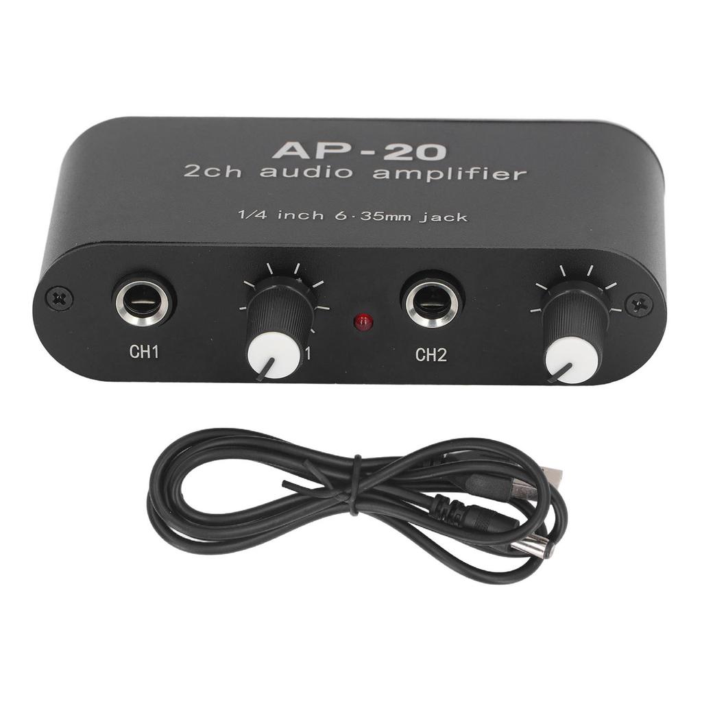 Independent Dual Channel Sound Preamplifier 1 4in 6.35mm 0 To 20db Gain Sound Amplifier Amp for Mic Instrument DC5V‑12V