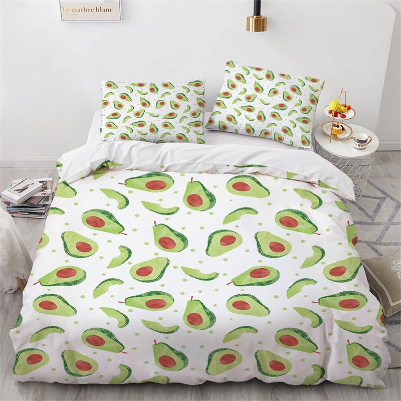 3D Printed Avocado Faces Bedding Set Boys Girls Twin Queen Size Cute Fruit Duvet Cover Pillowcase Bed Kids Adult