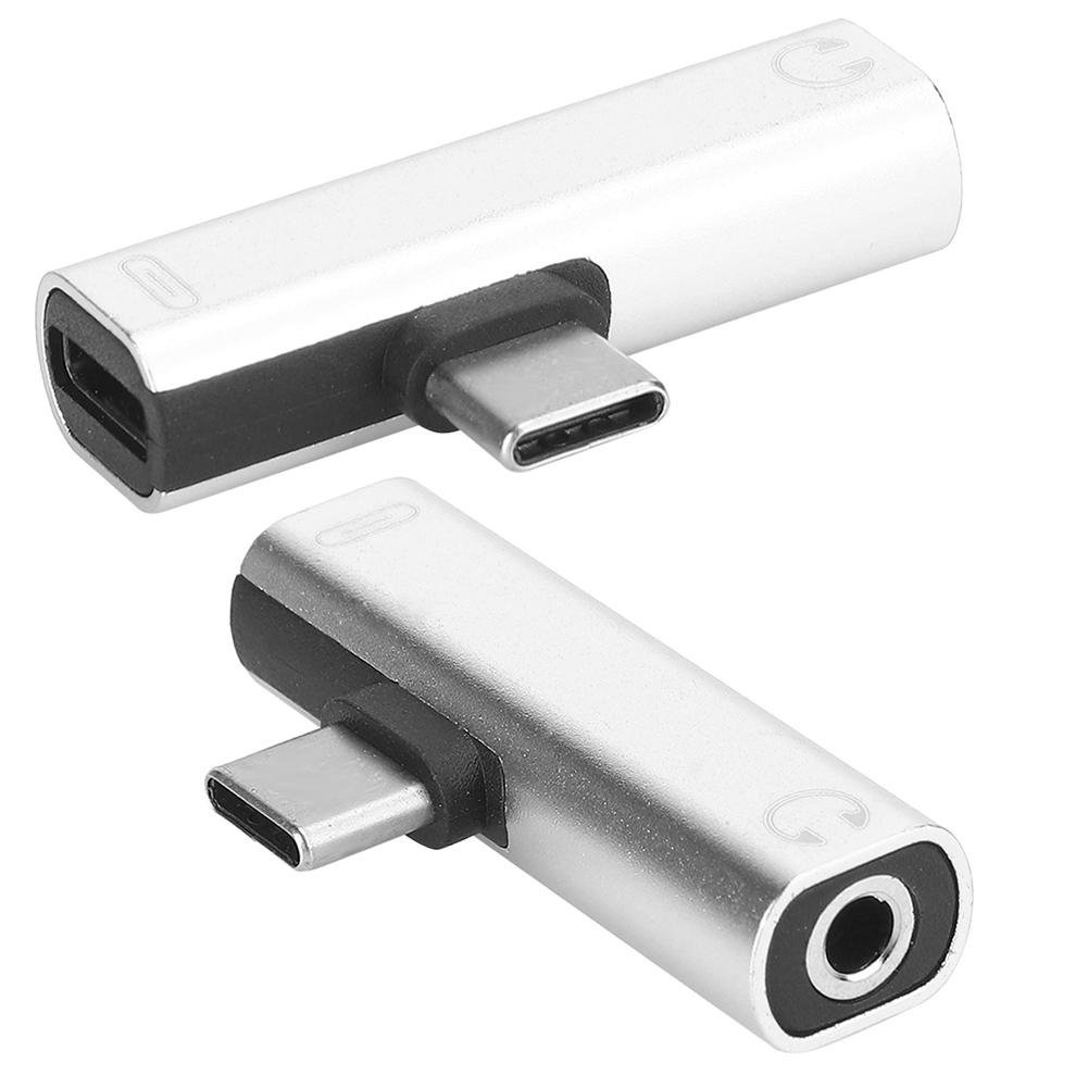 2Pcs 2 in 1 TypeC to 3.5mm Assist Audio Cable Wire Charger Headset Distributor Adapter