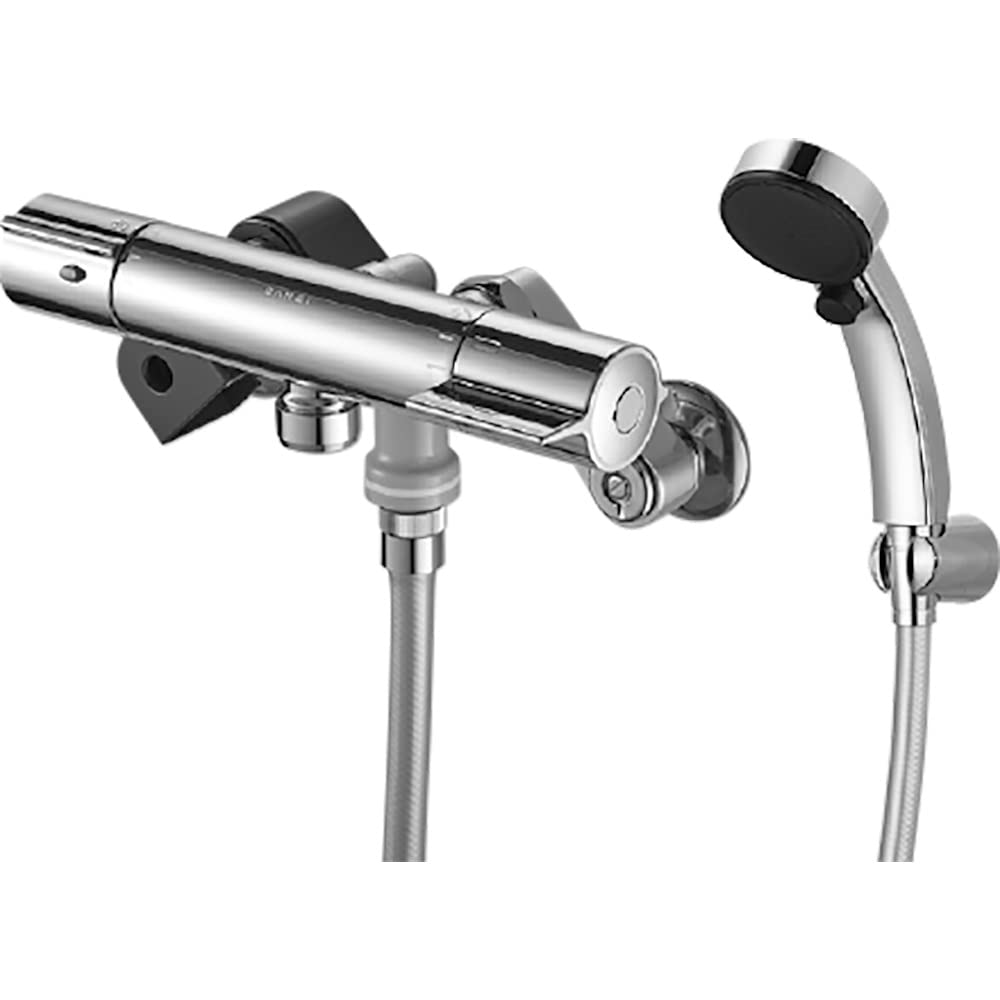 SANEI Thermostatic Shower Direct with Stop Silver Faucet, Downflow, All-Plated, Shower, SK18C-T5LN,