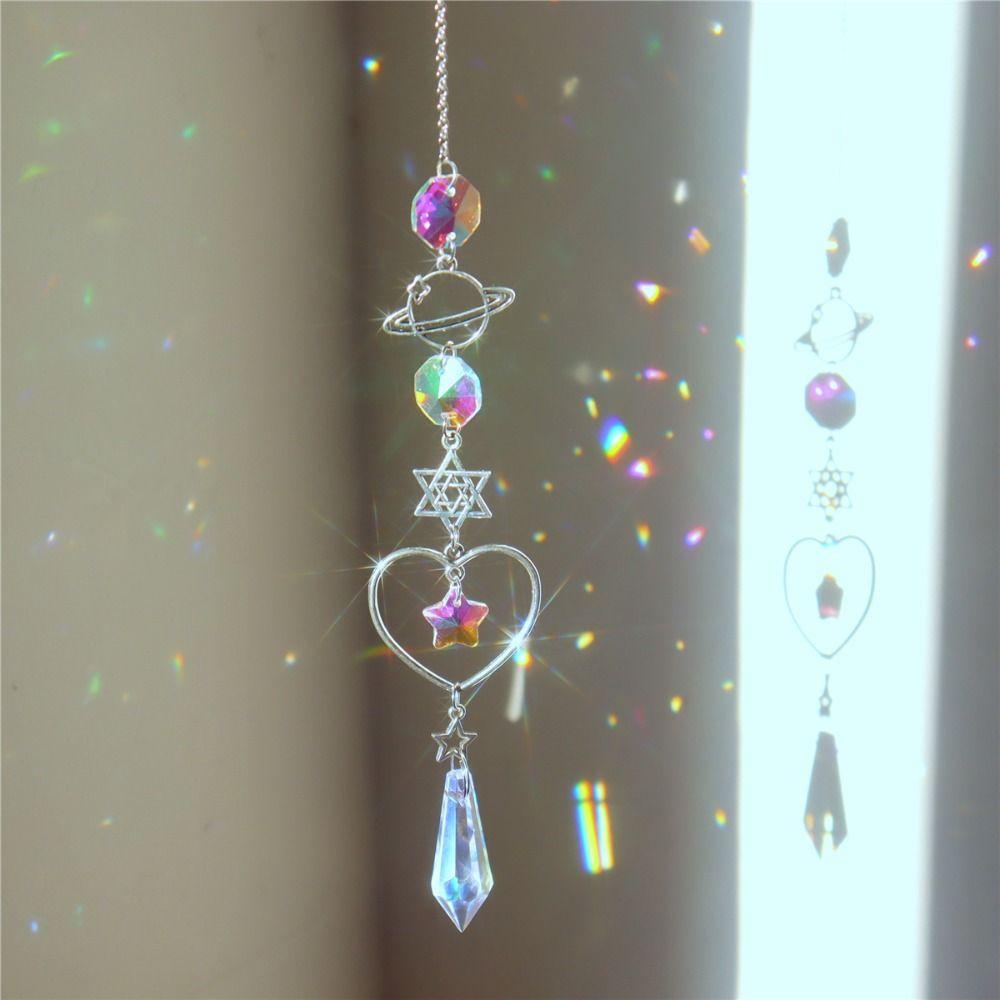 Sun Moon Planet Crystal Pendant Rainbow Maker Crystal Wind Chimes Hanging Ornament  Gift