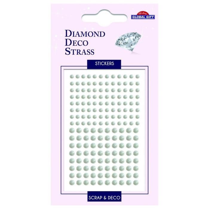 Autocollants Strass - GLOBAL GIFT - Perles Iridescentes - Blanches - Adhésifs - Faciles à utiliser