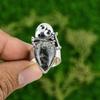 925 Silver Natural Orthoceras Fossil Promise Skull And Bone Adjustable Ring