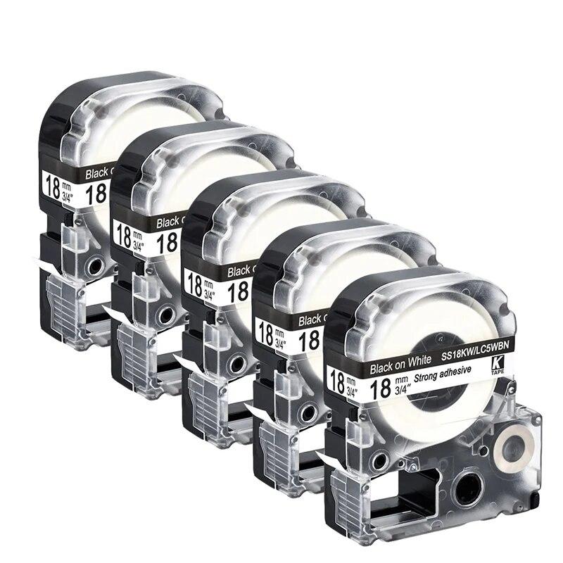 5 упаковок, 18 мм, разноцветная совместимая лента для этикеток Epson LC-5WBN / SS18KW SC18RW SD18K SC18YW для принтера Epson LW300 LW400 500 600