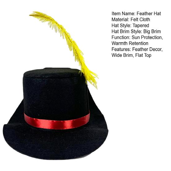 Унисекс-шляпа с перьями Yousheng, сценическая шляпа, однотонный фетровый дизайн, плоский верх, широкие поля, шляпа снеговика, шляпа для косплея на Хэллоуин для взрослых и детей
