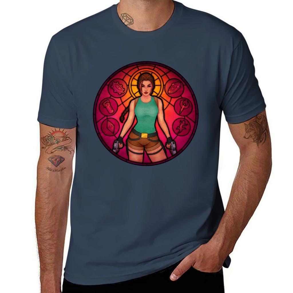 Tomb Raider Stained Glass Window Tshirt Work Casual Loose Fit Tshirt