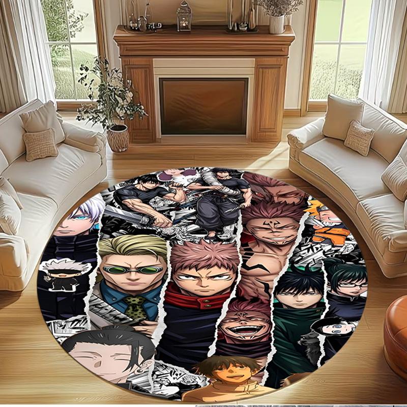 Круглый ковер с принтом Jujutsu Kaisen, Моющийся напольный ковер, Для прихожей, Общежития, Прачечной, Офиса, Кабинета, Декор для дома, Подарок на день рождения, Рождество