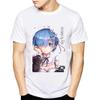 Re Zero Kara Hajimeru Isekai Anime Unisex T-shirts White O Neck Short Sleeve Rem Print