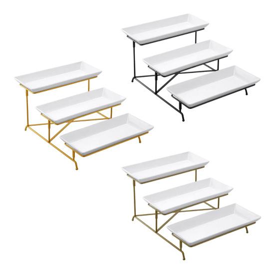 3-ярусная сервировочная подставка, многоуровневая подставка для подачи еды, многоразовая, экономичная по пространству, подставка для фруктов, десертов, кексов для вечеринки с металлической стойкой