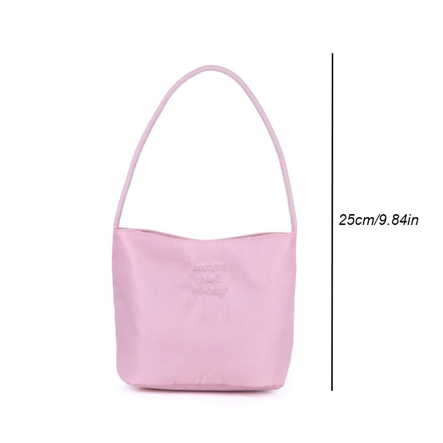 Embroidered Small Square Bag, Bucket-Shaped Nylon Fashion Trendy Commuter Japanese-Style Bucket Bag, New Spring/Summer Single-Shoulder Bag