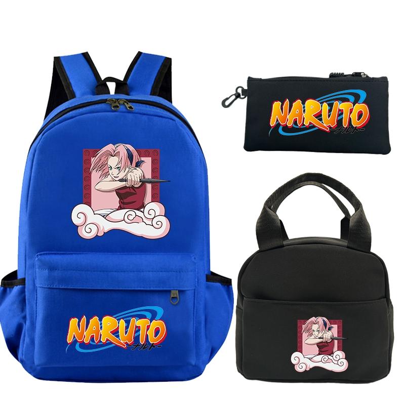 3 шт./компл., рюкзак с принтом аниме Наруто и сумка для обеда, пенал для подростков, детский школьный рюкзак для девочек и мальчиков