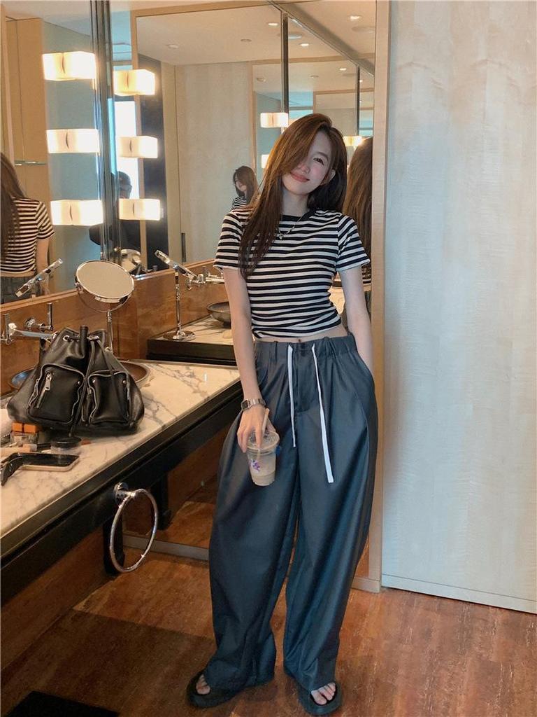 Striped Short-Sleeve French Cotton T-Shirt for Women