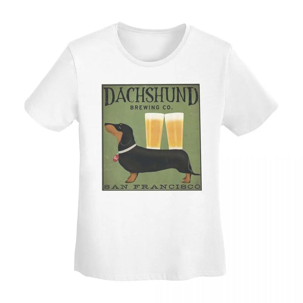 Dachshund Brewing Co TShirt Women Short Sleeve T Shirts Crew Neck Streetwear Cotton Summer Tees Streetwear