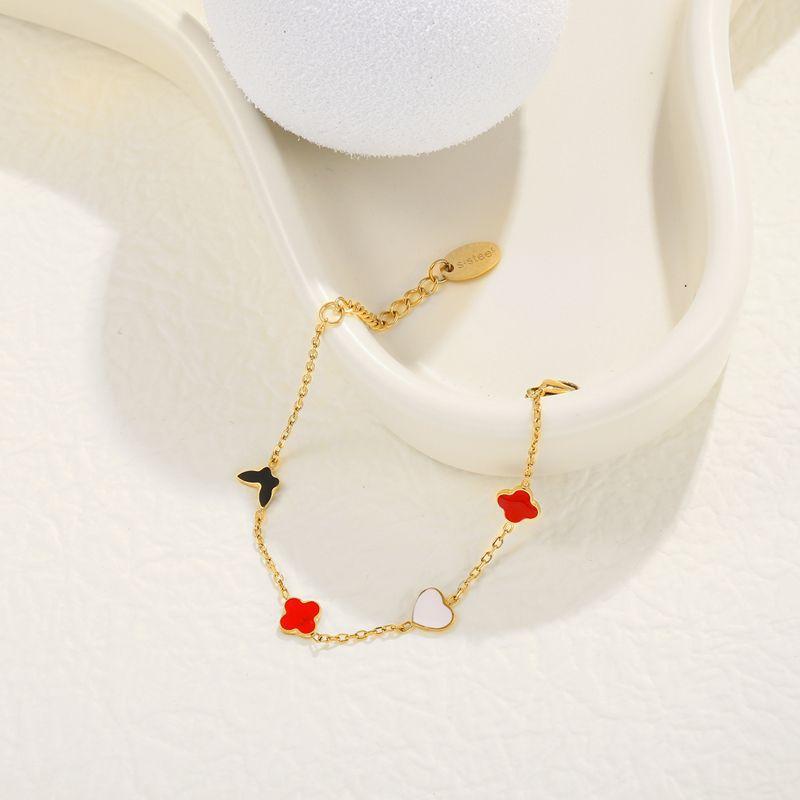 Четырехлистный клевер капля масла любовь бабочка титан стальной браслет не выцветает модные милые ювелирные изделия из нержавеющей стали для женщин