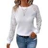 Ladies Autumn Winter Long Sleeve Round Collar Lace Hollow Solid Color Loose Pullover T Shirt Top