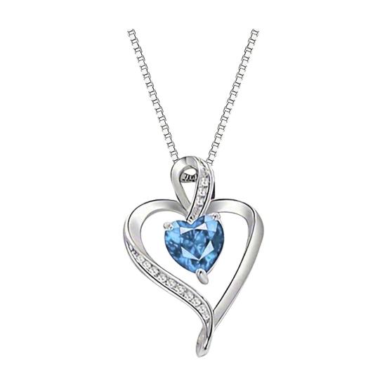 Heart Necklace for Women Love Heart Pendant with Faux Crystal Birthstone Necklace for Mother's Day Anniversary Birthday