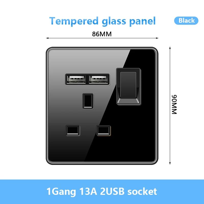 Универсальная настенная розетка Type-C мощностью 18 Вт с портами USB, быстрая зарядка, панель из закаленного стекла, розетка питания, стандарт Великобритании, двойная зарядная розетка USB