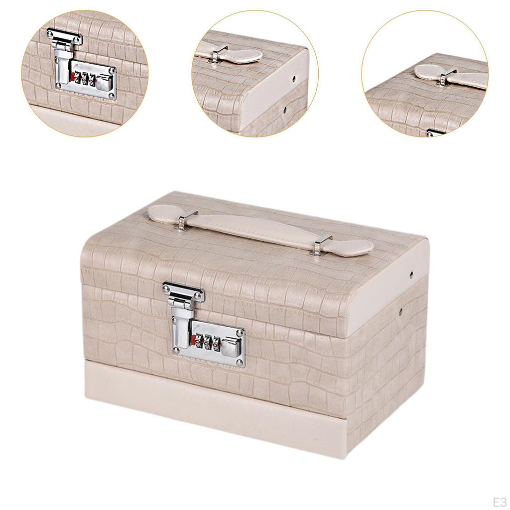 3 Layer Jewelry Box Storage with Lid PU Leather Watches Rings Case