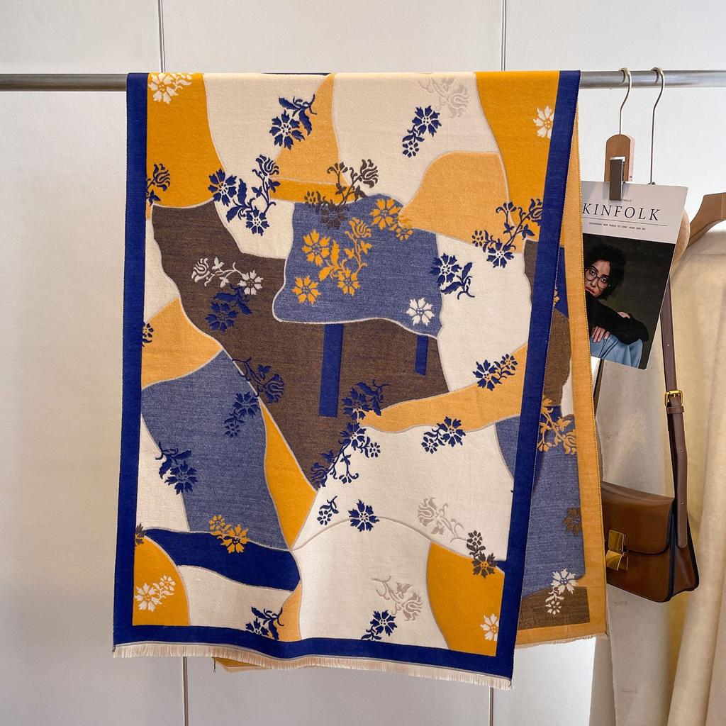 Printed Imitation Cashmere Scarf Women'S High-End Sense Plant Flower Warm Shawl Fashion Commuter Neck Protection Cold Scarf