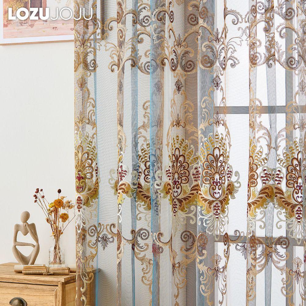 1PC LOZUJOJU European Style High-end Embroidered Retro Chiffon Curtain for Living Room Bedroom Home Decor