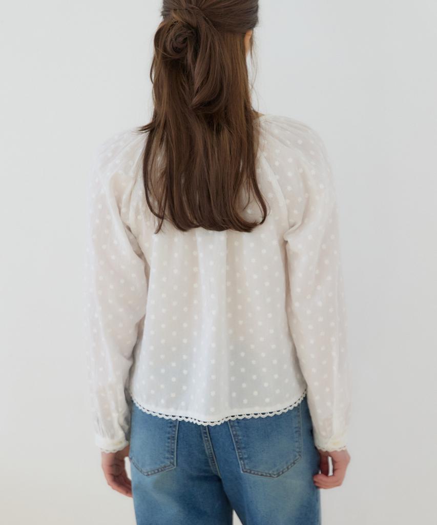 OURHOPE Atelier Ribbon Shirring Blouse - White