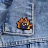 Alloy Enamel Brooch, Cute Cartoon Flame Black Cat Pattern, Kawaii Decorative Lapel Pin Badge Accessory for Backpack Clothing Bag