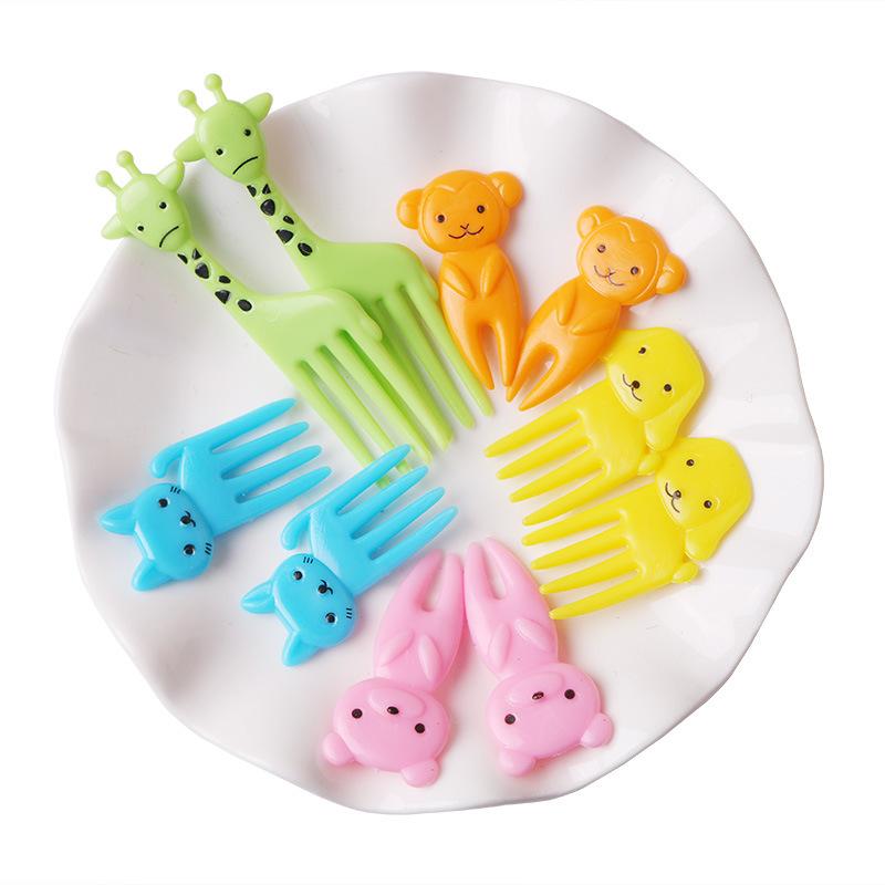 10pcs Animal Farm Fruit Fork Mini Cartoon Children Snack Cake Dessert Food Pick Toothpick Bento Lunches Party Decor Random Color