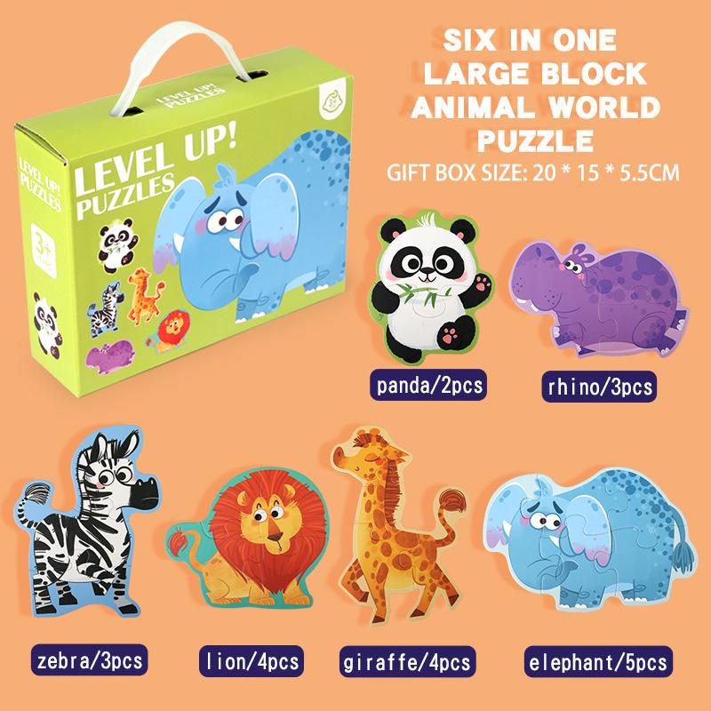 Wooden Jigsaw Puzzles for Toddlers Cartoon Animal Paper Puzzles Montessori Early Learning Education Toys Set Gifts Box for Kids