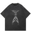 Streetwear Killer Shark Graphic Washed Black T-Shirt Cotton Unisex Tops Tees Summer Short Sleeves T Shirt