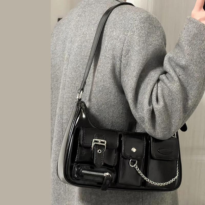 Yogodlns Модная женская сумка через плечо Y2K в крутом стиле для девочек, винтажная сумка-хобо из искусственной кожи, черная сумка через плечо под мышками