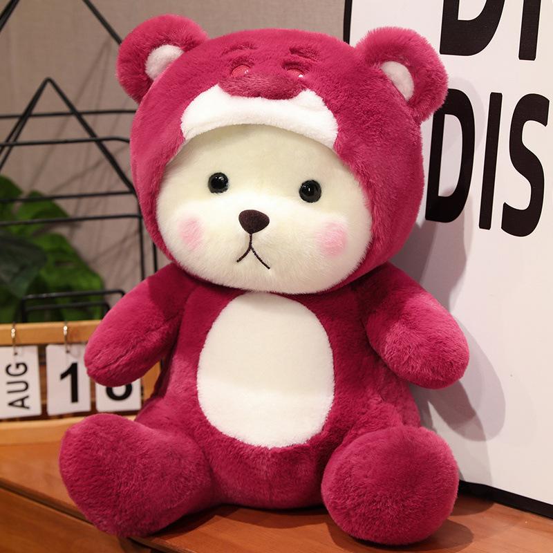 The New Bear Fighter Plush Toy Doll To Give Girls Children Cute Doll Cuddle Bear Strawberry Doll Throw Pillow Doll Gift