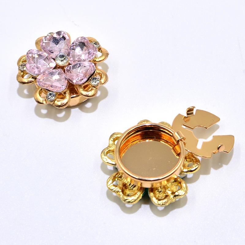 Women Flower Rhinestone Button Cover Floral Exquisite Design Brooch DIY Button Decoration Clothing Decoration 26x17mm
