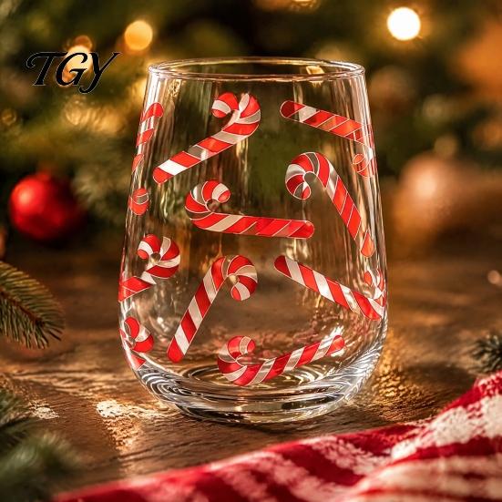 Lead Free Soda Lime Glass Christmas Cocktails Glass, Santa Snowman Reindeer Tree Design Tumbler, 300ml Lead-free Festive Seasonal Tumblers Holiday