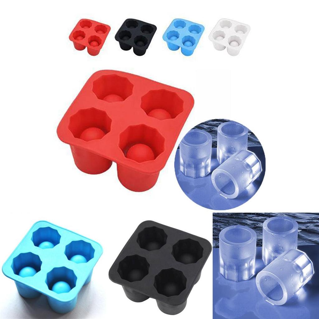 Durable 4-cup Ice Cube Shot Silicone Shooters Glass Freeze Molds Tray For Parties