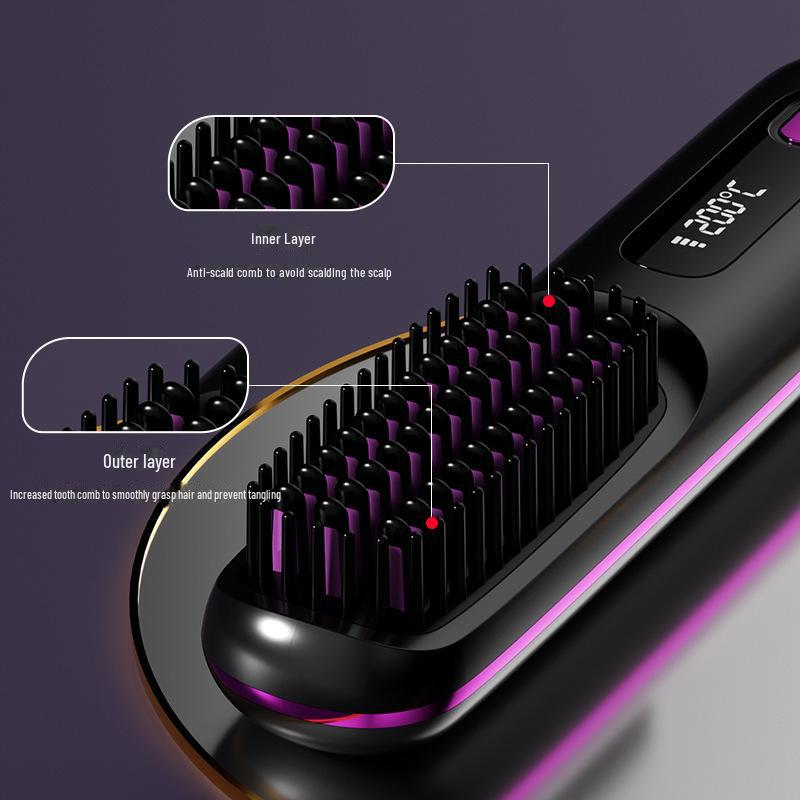 Portable Wireless Hair Straightening Comb - Anti-Scald, LCD Display, Long-Lasting Styling, Gentle On Hair, Ideal for Inner Buckle Bangs