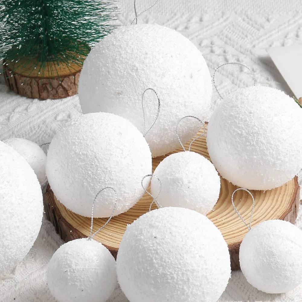 6pcs Round White Foam Christmas Balls 4/6/8CM Xmas Tree Hanging Pendant  New Year Gift