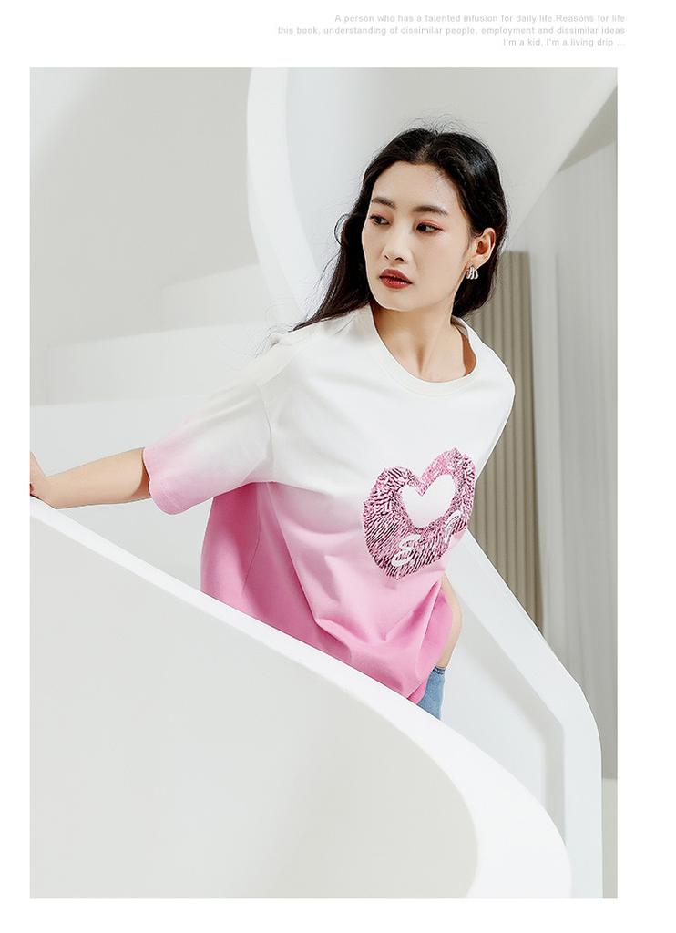 Summer T-shirt Simple and Versatile Short Sleeve Contrasting Color Slimming Women's Top