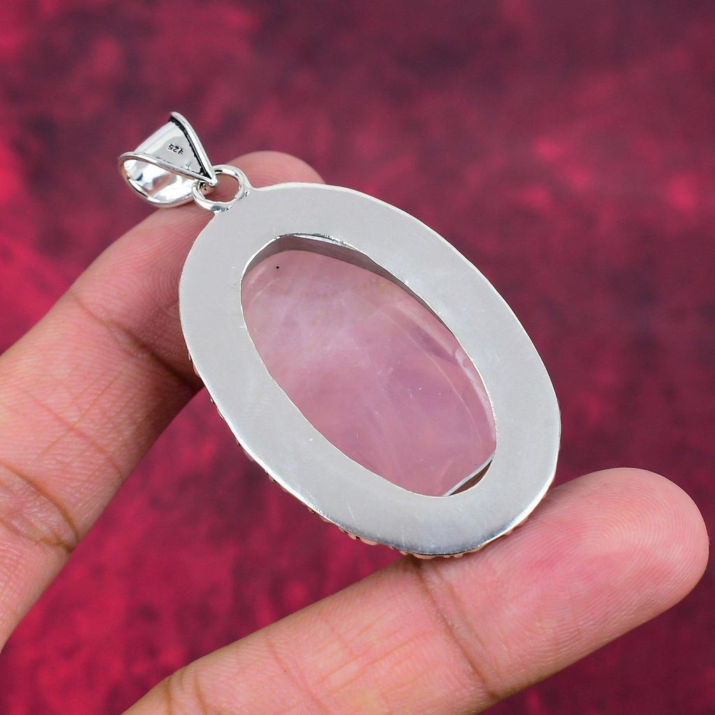 Rose Quartz Handmade Latest Design Jewelry Pendant, 925 Solid Sterling Silver Gemstone Pendant, Gift For Mother Day