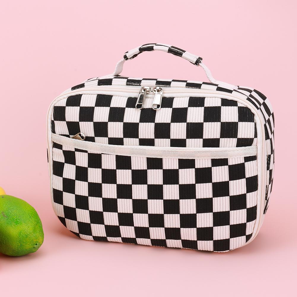 Women Corduroy Insulated Cooler with Interior Pockets Lunch Bag Zipper Closure Lunch Case Lunch Container for Work School