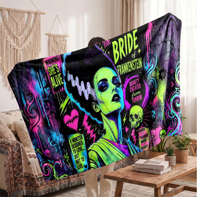 Warm Flannel BlanketBride of Frankenstein Soft Cozy Throw Blanket for Bedroom Couch