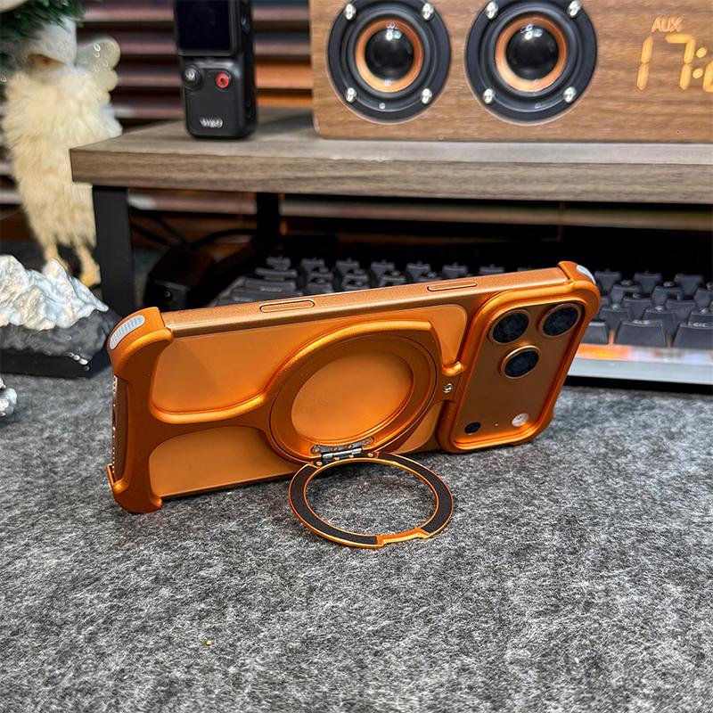 Aluminum Frameless Phone Case, Suitable for IPhone 17 16 15 14 13 Promax Magnetic Rotating Bracket Protective Cover