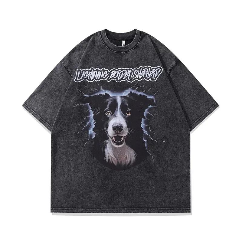 Аниме футболка с принтом собаки Мужская Женская Оверсайз Хлопковая Графическая Готическая Панк футболка Винтажная Летняя футболка