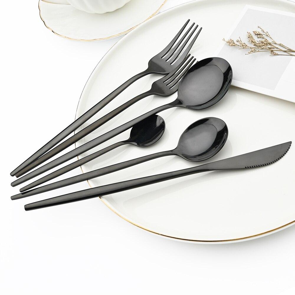 Зеркальный черный набор посуды, обеденный нож, вилка, ложка, столовые приборы, набор столовых приборов из нержавеющей стали, столовые приборы, кухонный домашний набор